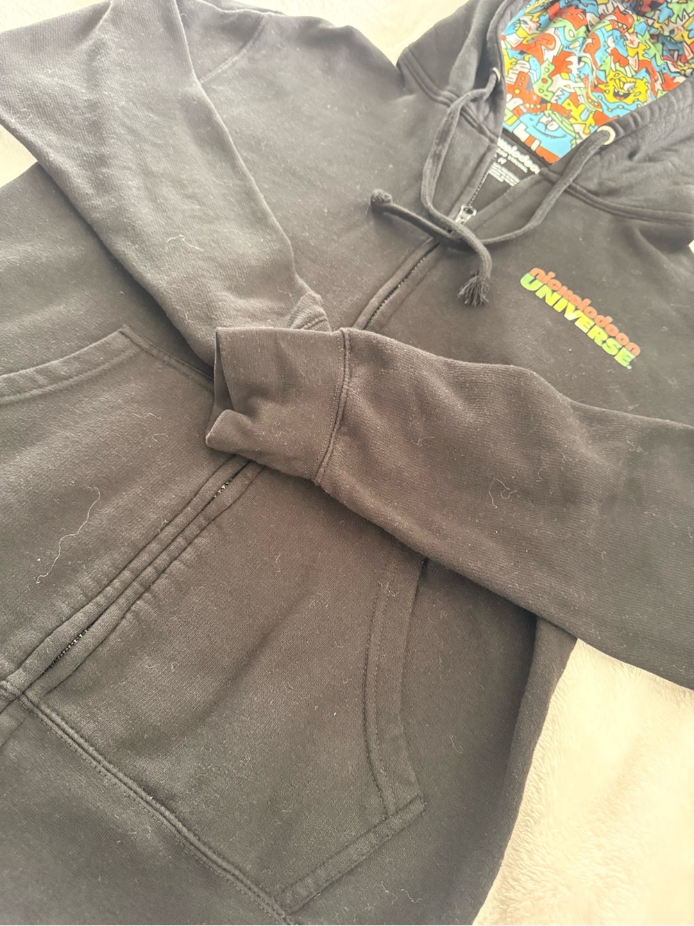 Nickelodeon Black Zip Hoodie with character Lined Hood Sz (M)